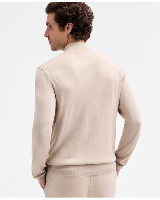 Alfani Natural Long Sleeve Textured Quarter-zip Sweater for men