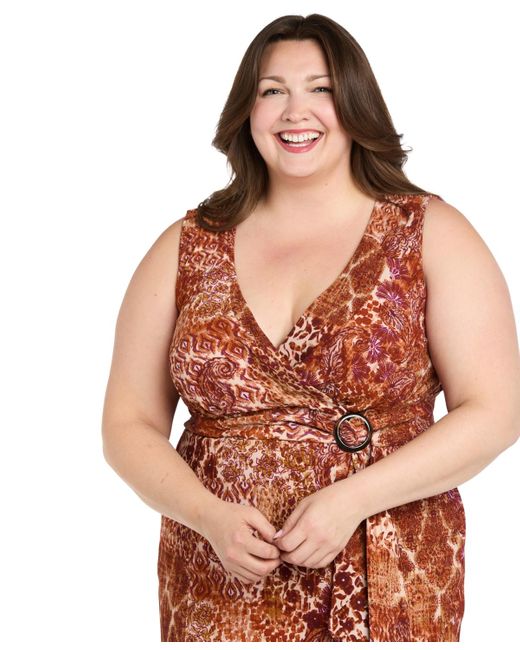 R & M Richards Red Plus Size V-neck Sleeveless Maxi Dress