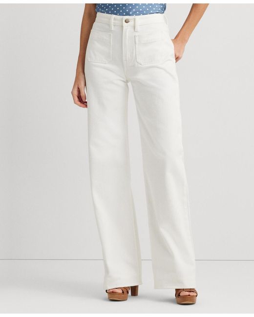 Lauren by Ralph Lauren White Petite High-rise Wide-leg Jeans