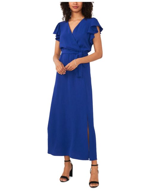Msk Vneck Fluttersleeve Belted Maxi Dress in Blue Lyst