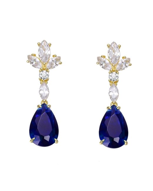 Genevive Jewelry Blue Sterling Silver 14k Gold Plated Or White Gold Plated Dangle Earrings