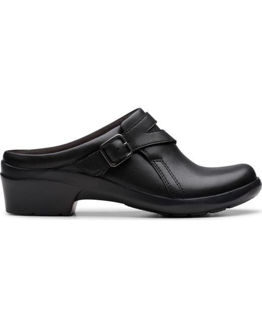 Clarks Black Angie Braley Round Toe Mules