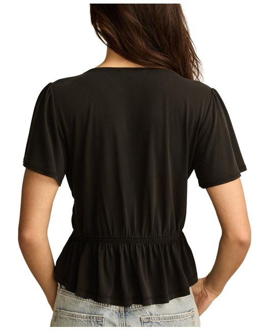 Lucky Brand Black Sandwash Shirred Button-front Top