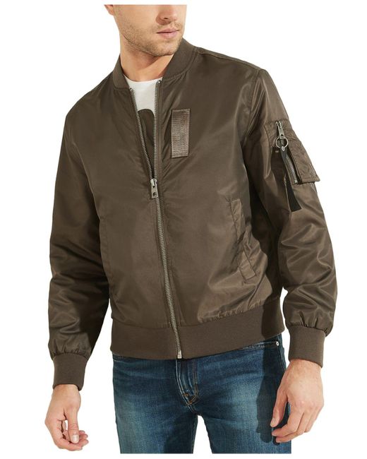 Guess Exo Nylon Zip-front Bomber Jacket in Green for Men | Lyst