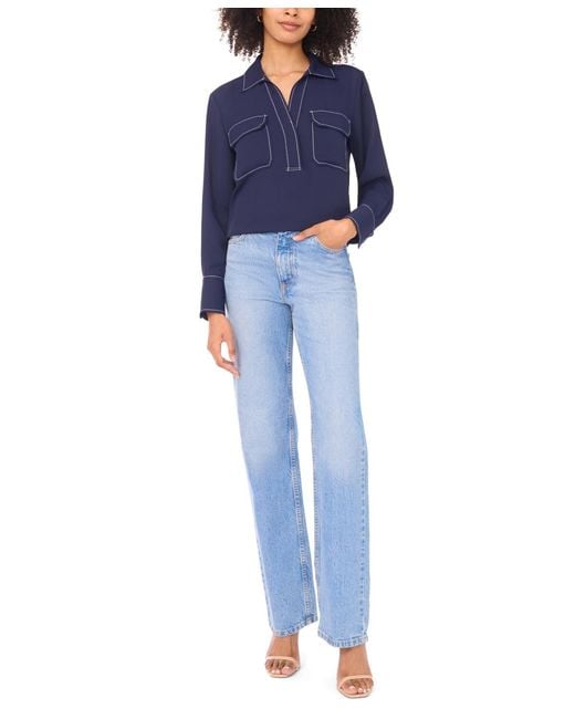 Vince Camuto Blue Collared Neck Blouse