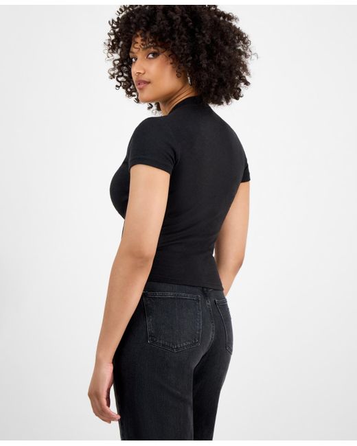 Guess Black Licia Short-sleeve Mock-neck Top