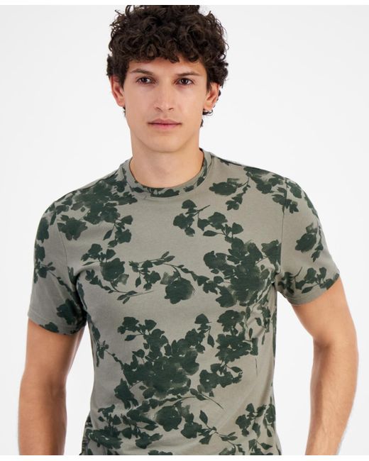 INC International Concepts Green Watercolor Floral T-shirt for men