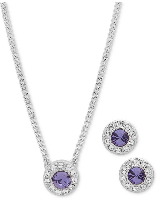 Givenchy White Pave & Color Crystal Pendant Necklace & Stud Earrings Set