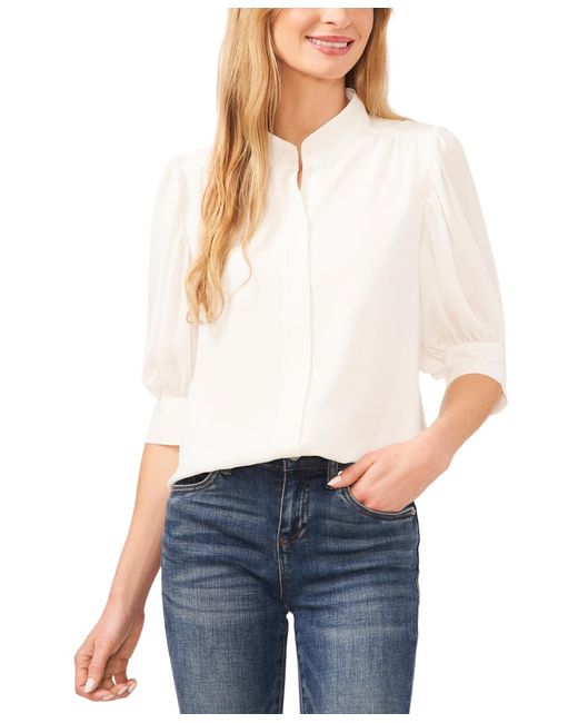 Cece White 3/4-sleeve Collared Button Down Top