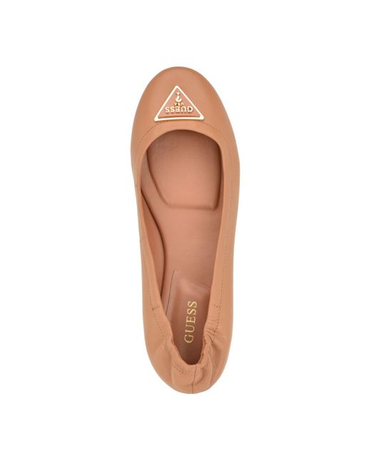Guess Miffyh Elasticized Back Logo Ballet Flats in Brown | Lyst