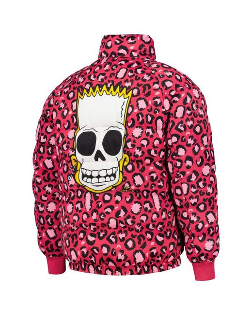 FREEZE MAX Red The Simpsons Bart Leopard Print Raglan Full-zip Puffer Jacket for men