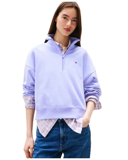 Tommy Hilfiger Women's Blue Boxy Cotton Flag-logo Sweatshirt