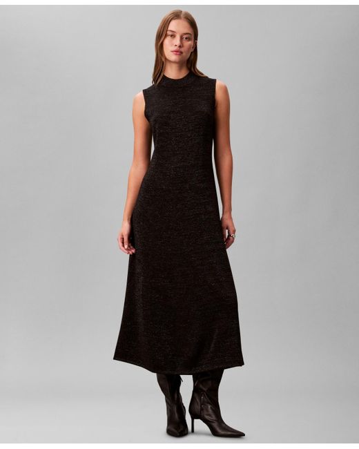 Calvin Klein Sleeveless Midi Dress in Black | Lyst