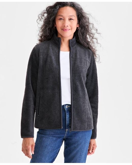 Style & Co. Blue Petite Polar Fleece Zip-front Jacket