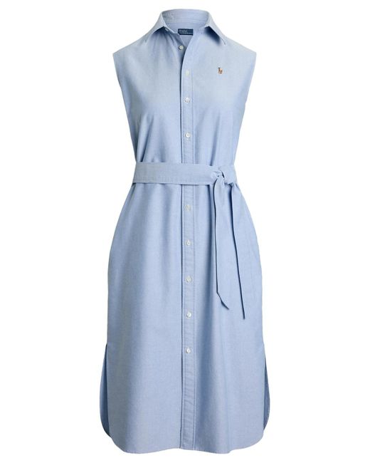 Polo Ralph Lauren Blue Belted Oxford Sleeveless Shirtdress