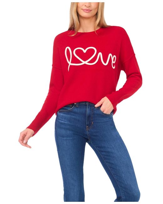 Cece Cursive Love Embroidered Sweater
