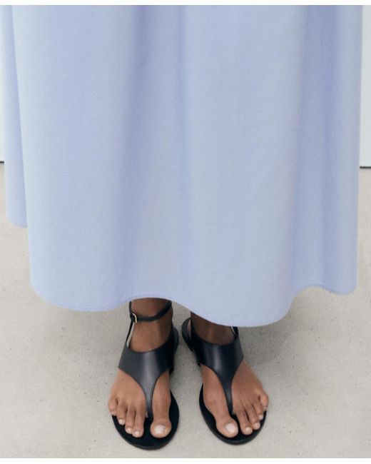 Mango Blue Flared Cotton Skirt