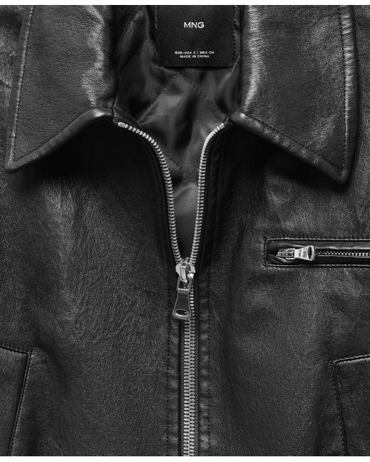 Mango Black Vintage Leather-effect Jacket