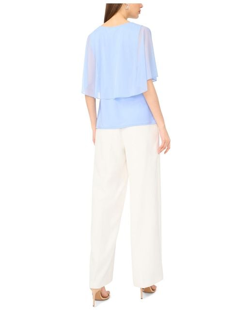 Msk Blue Split Cape Overlay Top