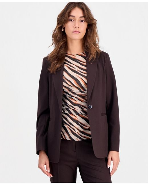 BarIII Black Compression Notch-collar Single Button Blazer