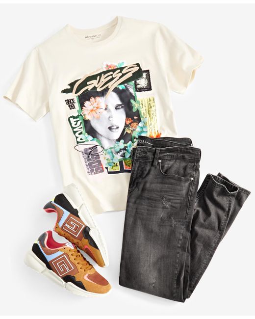 Guess White Botanical Collage T-shirt for men