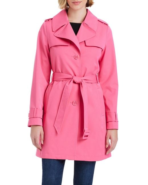 Kate Spade Pink Short Single-breasted Pleated Back Trench Coat