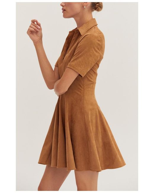 Crescent Brown Kenya Fit And Flare Polo Suede Mini Dress