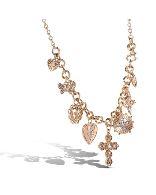 Jessica Simpson Metallic Tone Textured Cross & Heart Charm Necklace