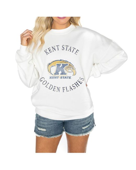 Gameday Couture White Kent State Golden Flashes Good Vibes Premium Fleece Drop Shoulder Pullover Sweatshirt