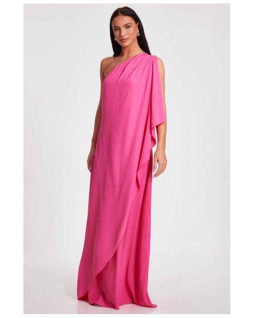 Quiz Pink One Shoulder Frill Detail Crepe Maxi Dress