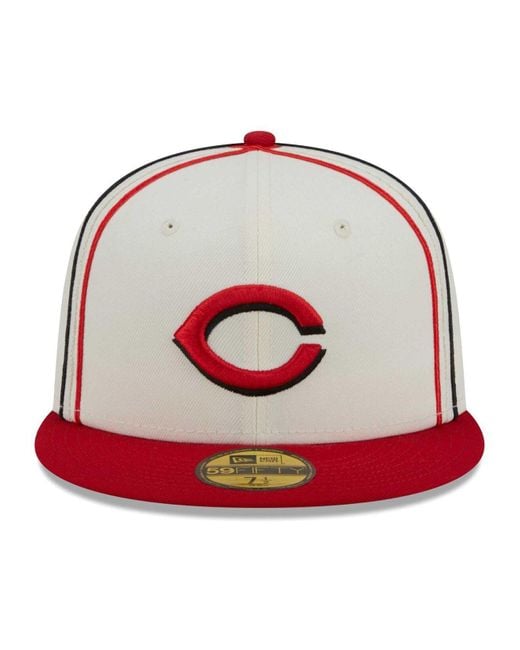 Cincinnati Reds New Era Chrome Sutash 59FIFTY Fitted Hat - Cream/Red