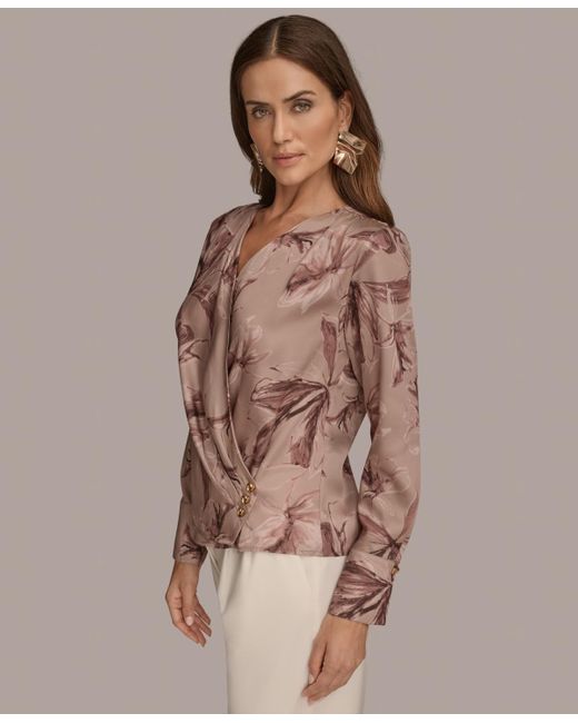 Donna Karan Brown Long Sleeve Printed Top