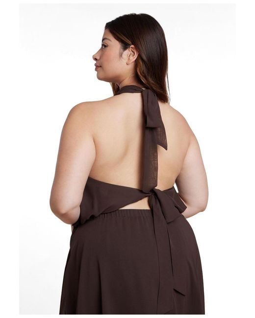 Eloquii Brown Plus Size High Neck Bubble Top