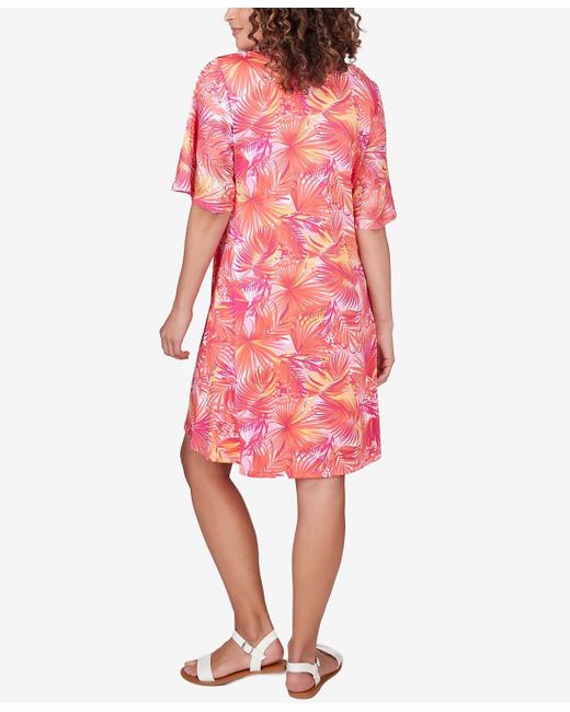 Ruby Rd Pink Petite Tropical Puff Print Dress