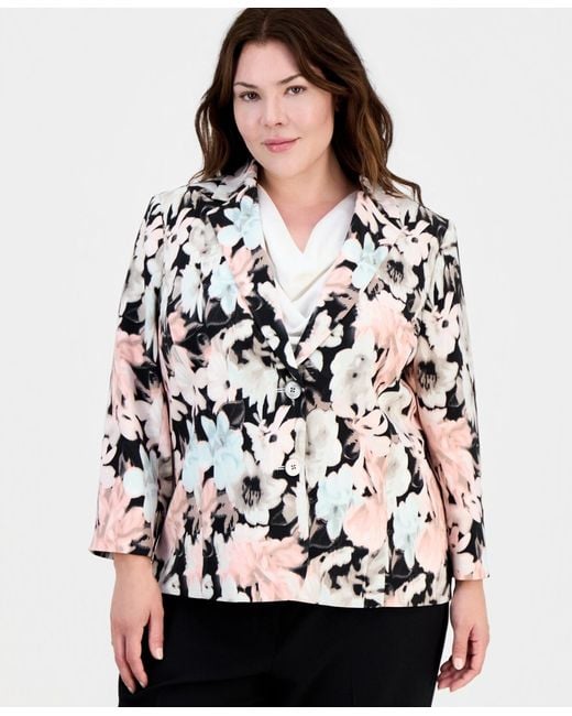 Kasper Black Plus Size Printed Two-button Blazer