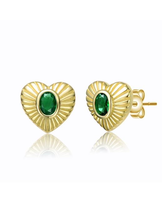 Genevive Jewelry Green Sterling Silver 14k Yellow Gold Plated