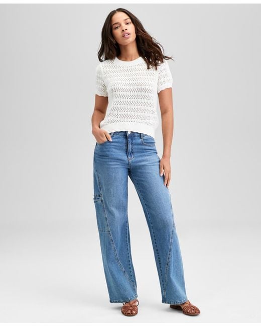 And Now This White Crewneck Pointelle Short-sleeve Sweater