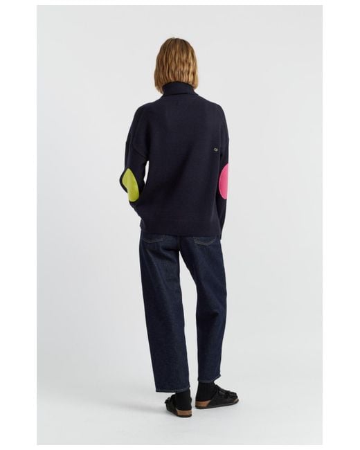 Chinti & Parker Blue Wool Cashmere Elbow Patch Rollneck Sweater