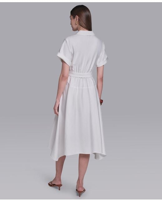 Halston Heritage White Zip-up Midi Shirt Dress