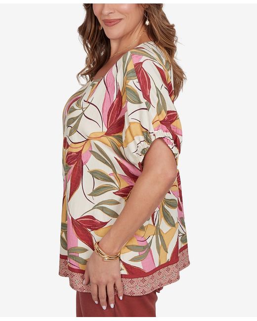 Ruby Rd Plus Size Textured Leaf Print Short-sleeve Top