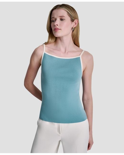 DKNY Women's Blue Spaghetti Straps Square Neck Top