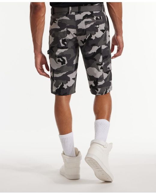 Ecko' Unltd Black Keep Tabs On Belted Cargo Shorts for men