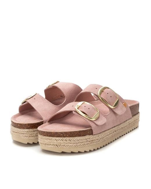 Xti Pink Suede Flat Sandals By
