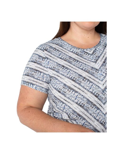 Liverpool Los Angeles Gray Liverpool Plus Size Ikat-print Mitered Knit Short-sleeve Top