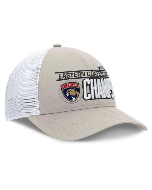 Fanatics Gray/white Florida Panthers 2025 Nhl Eastern Conference Champions Locker Room Adjustable Hat for men