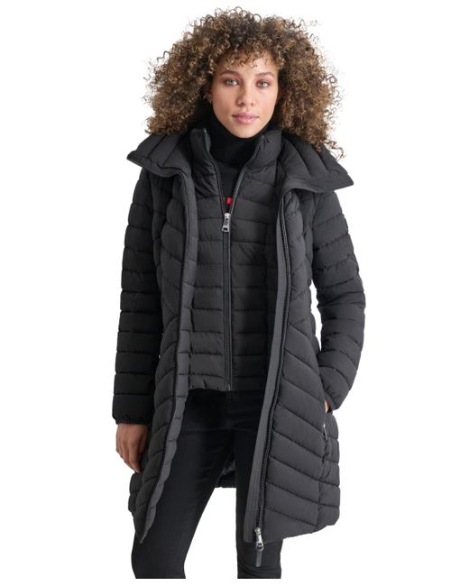 DKNY Black Bibbed Packable Puffer Coat
