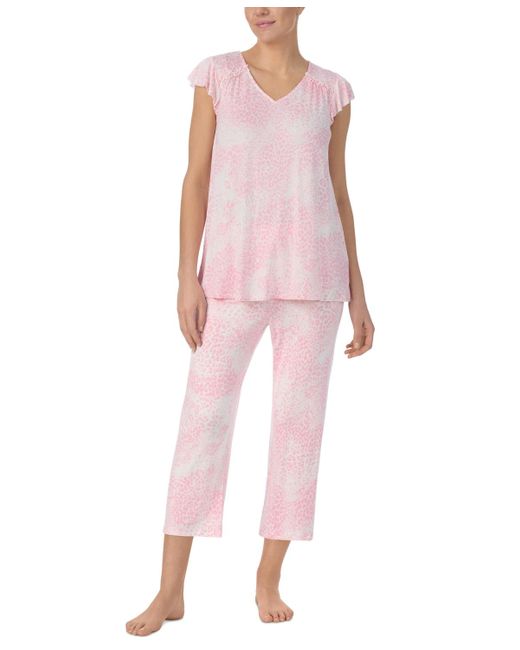 Ellen Tracy Pink Printed Short-sleeve Cropped Pajama Set
