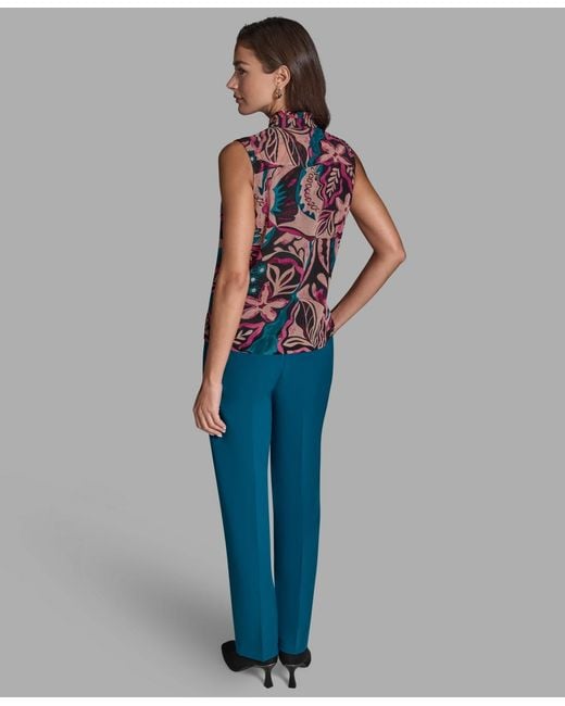 BCBGMAXAZRIA Blue Sleeveless Ruffle Front Top