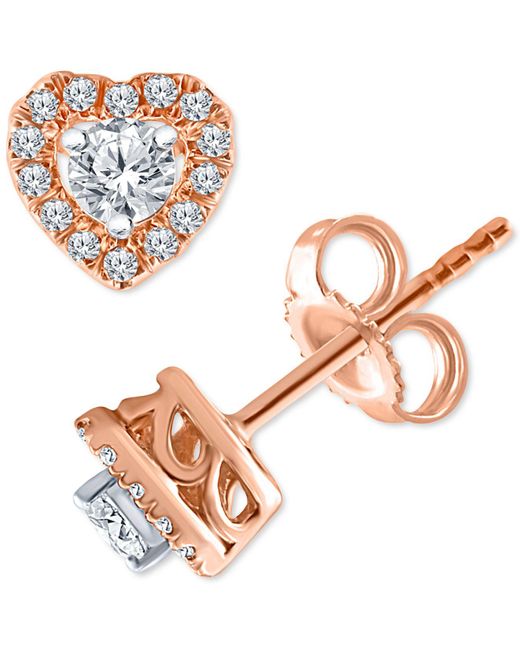 Macy's Metallic Diamond Heart Halo Stud Earrings (1/4 Ct. T.w.) In 10k Rose Gold