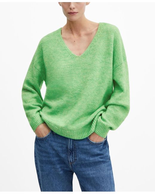 Mango Green V-neck Knit Sweater
